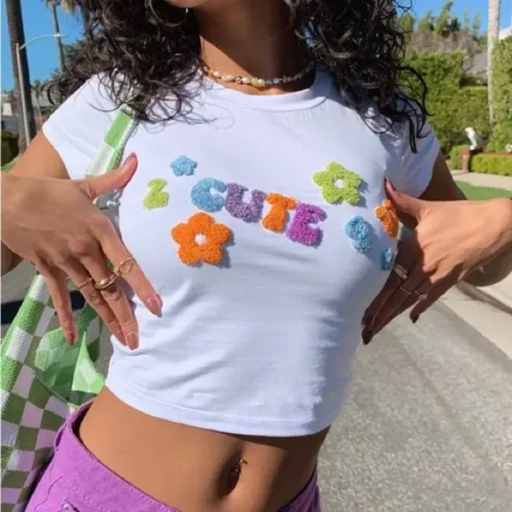 Princess Polly White Crop Top “2 Cute 4 U”